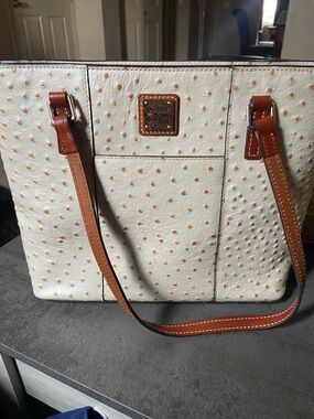 Dooney & Bourke Cream Ostrich-Embossed  Lexington Tote Leather Purse